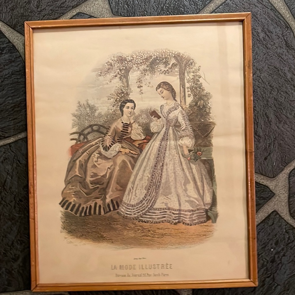 Illustration vintage antique La Mode Illustree 13 1/2 x 16 1/2 in frame
